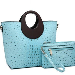 Dasein Rolled handle Faux Leather Satchel with Matching Wristlet/Accessory Pouch